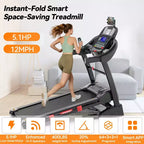 20% Auto Incline Treadmill,4.95HP Folding Treadmill 400lb Capacity,71 Program,12MPH,Personalized Workout W/ APP Control,Jogging Walking Home Treadmill