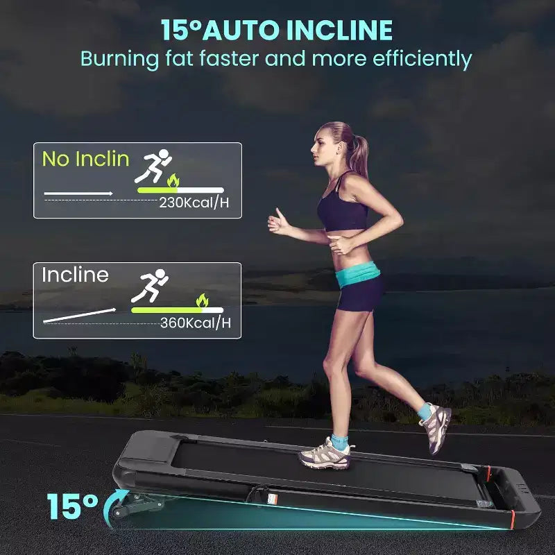 Tapis Roulant 2-in-1 da Sotto Scrivania con Inclinazione Automatica, Pedana da Camminata e Macchina da Jogging, Telecomando, Display a LED, Tapis Roulant Portatile per Uso Domestico