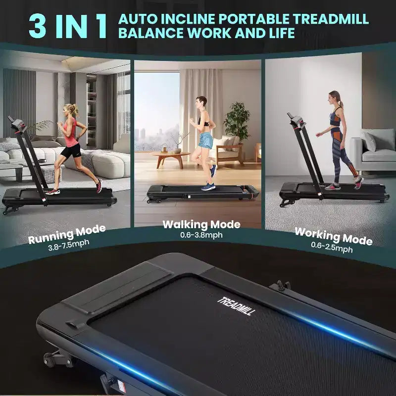 Tapis Roulant 2-in-1 da Sotto Scrivania con Inclinazione Automatica, Pedana da Camminata e Macchina da Jogging, Telecomando, Display a LED, Tapis Roulant Portatile per Uso Domestico