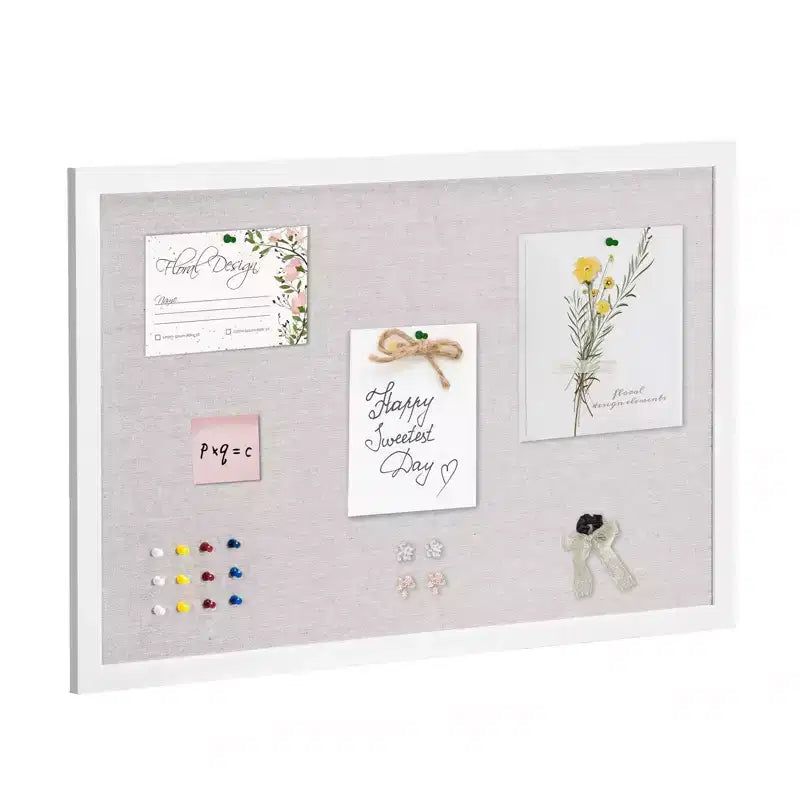 30 x 20 in Linen Cork Bulletin Board with White MDF Frame for Home Office School