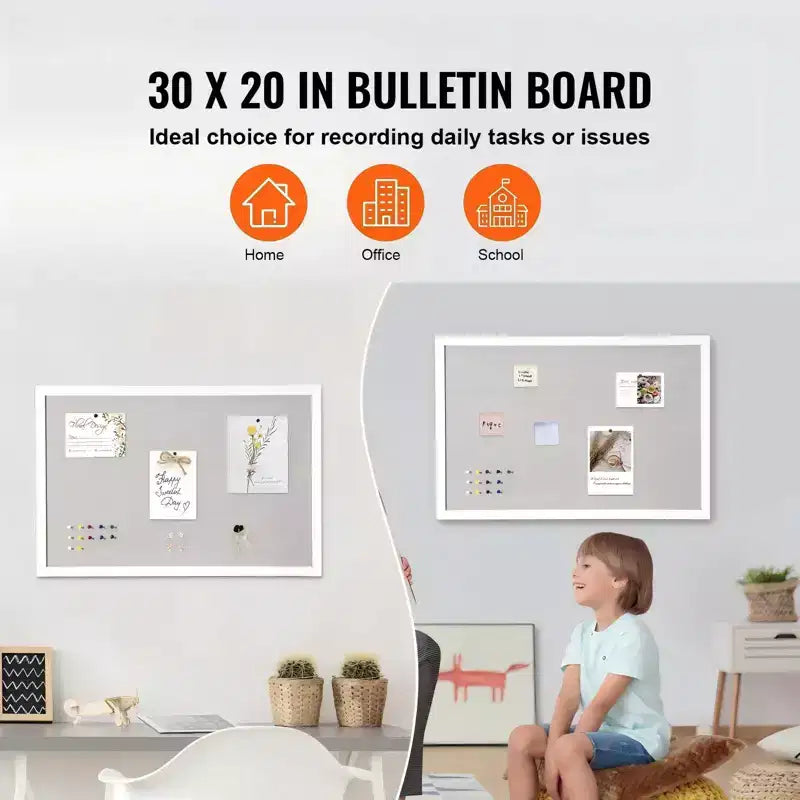 30 x 20 in Linen Cork Bulletin Board with White MDF Frame for Home Office School