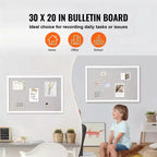30 x 20 in Linen Cork Bulletin Board with White MDF Frame for Home Office School
