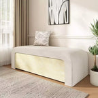 Panca ottomana curva elegante TUYOHW con cassetto, panca contenitore bouclé imbottita per fondo letto per camera da letto e soggiorno, capacità 136 kg, marrone chiaro/bianco