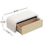 Panca ottomana curva elegante TUYOHW con cassetto, panca contenitore bouclé imbottita per fondo letto per camera da letto e soggiorno, capacità 136 kg, marrone chiaro/bianco