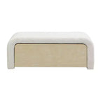 Panca ottomana curva elegante TUYOHW con cassetto, panca contenitore bouclé imbottita per fondo letto per camera da letto e soggiorno, capacità 136 kg, marrone chiaro/bianco