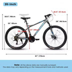 NAYSAYE 26 Inch Mountain Bike For Adults And Teenagers Steel Frame Disc Brakes 21 Speed Gears For Fitness Riding, Blue and Gray, 67*26.5*38