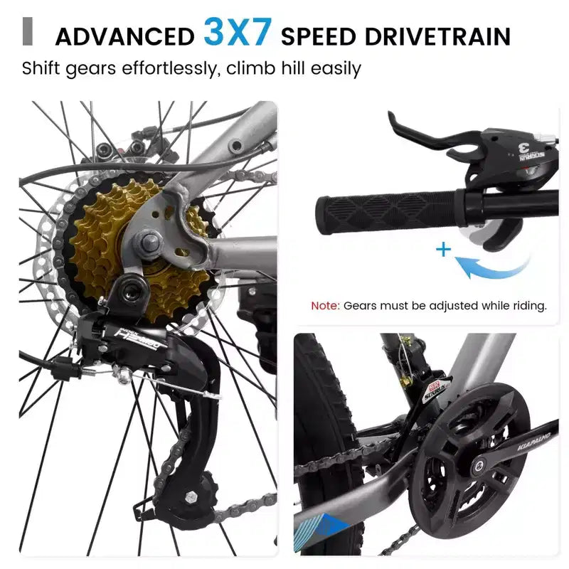 NAYSAYE 26 Inch Mountain Bike For Adults And Teenagers Steel Frame Disc Brakes 21 Speed Gears For Fitness Riding, Blue and Gray, 67*26.5*38
