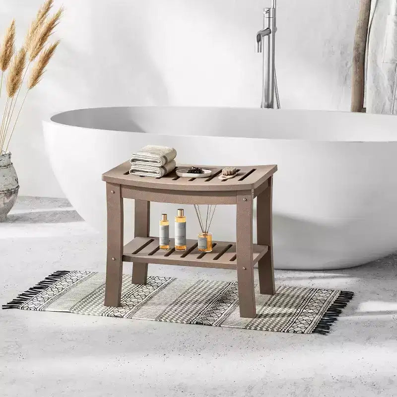Shower Bench, 20.6 Inch HDPE Waterproof Shower Stool, 400Lbs Bathroom Chair with Storage Shelf, Non-Slip Surface Bathroom Chair for Elderly Seniors