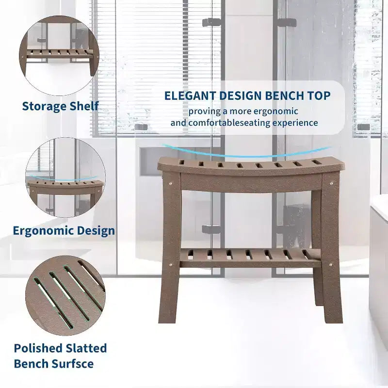 Shower Bench, 20.6 Inch HDPE Waterproof Shower Stool, 400Lbs Bathroom Chair with Storage Shelf, Non-Slip Surface Bathroom Chair for Elderly Seniors