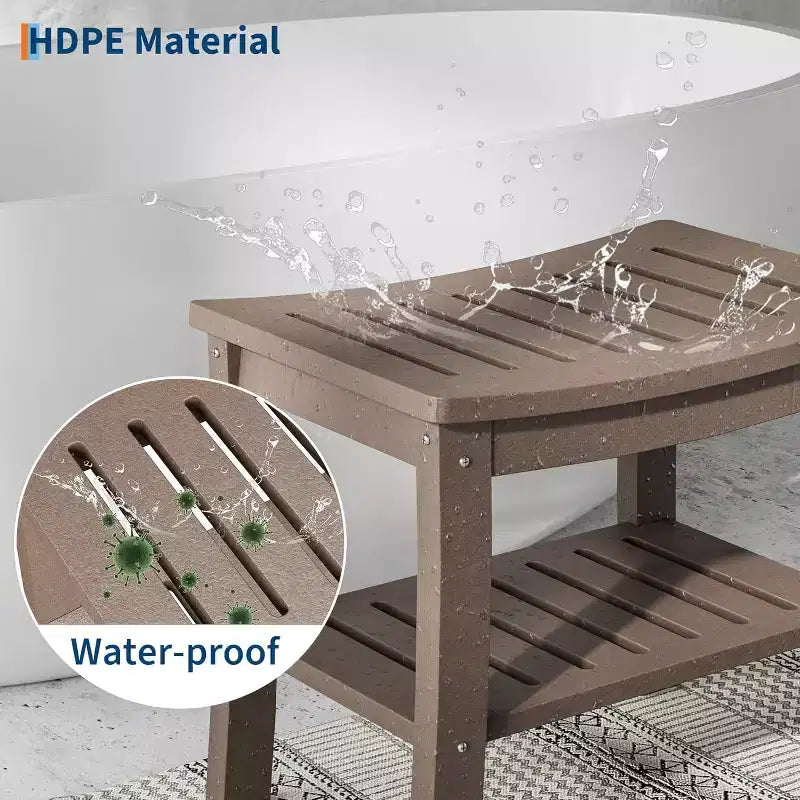 Shower Bench, 20.6 Inch HDPE Waterproof Shower Stool, 400Lbs Bathroom Chair with Storage Shelf, Non-Slip Surface Bathroom Chair for Elderly Seniors