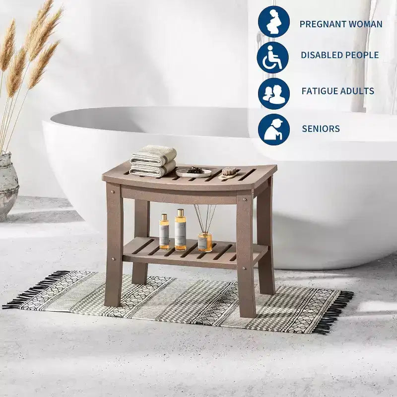 Shower Bench, 20.6 Inch HDPE Waterproof Shower Stool, 400Lbs Bathroom Chair with Storage Shelf, Non-Slip Surface Bathroom Chair for Elderly Seniors