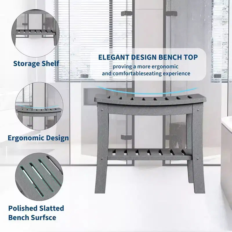 Shower Bench, 20.6 Inch HDPE Waterproof Shower Stool, 400Lbs Bathroom Chair with Storage Shelf, Non-Slip Surface Bathroom Chair for Elderly Seniors