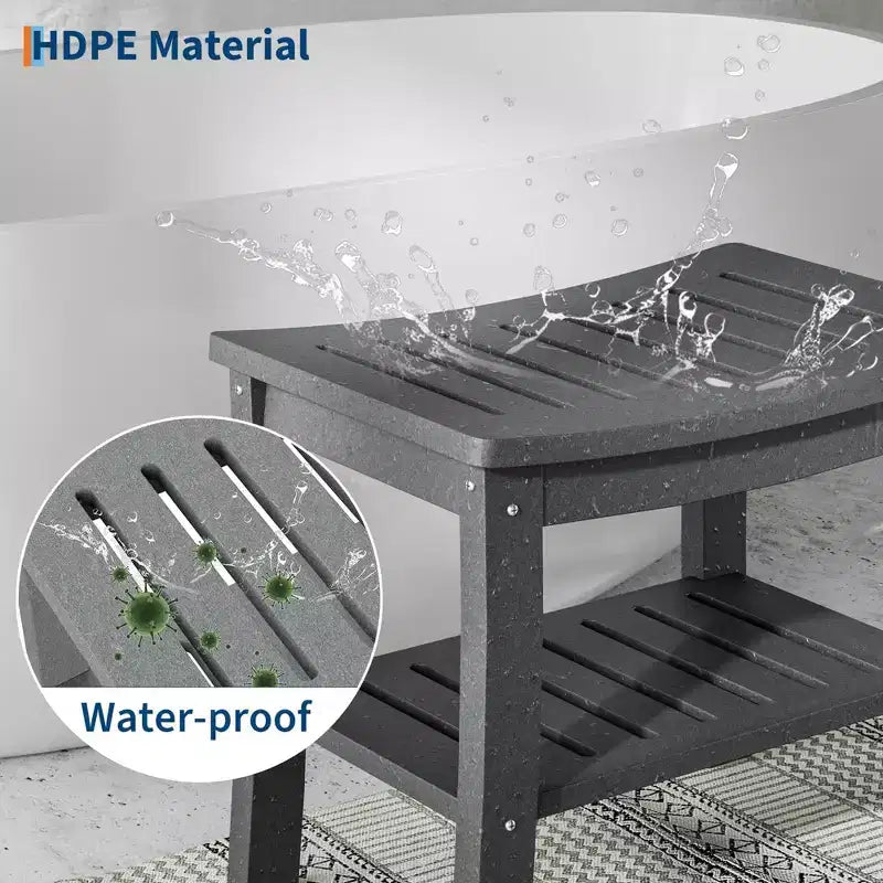 Shower Bench, 20.6 Inch HDPE Waterproof Shower Stool, 400Lbs Bathroom Chair with Storage Shelf, Non-Slip Surface Bathroom Chair for Elderly Seniors