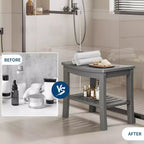Shower Bench, 20.6 Inch HDPE Waterproof Shower Stool, 400Lbs Bathroom Chair with Storage Shelf, Non-Slip Surface Bathroom Chair for Elderly Seniors