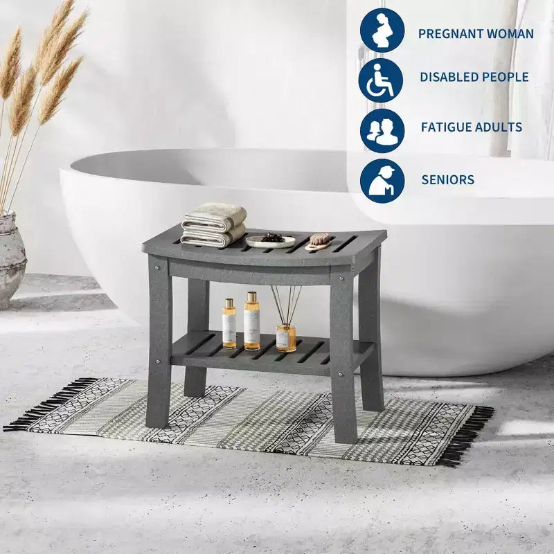 Shower Bench, 20.6 Inch HDPE Waterproof Shower Stool, 400Lbs Bathroom Chair with Storage Shelf, Non-Slip Surface Bathroom Chair for Elderly Seniors