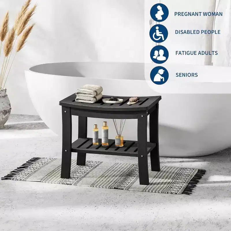 Shower Bench, 20.6 Inch HDPE Waterproof Shower Stool, 400Lbs Bathroom Chair with Storage Shelf, Non-Slip Surface Bathroom Chair for Elderly Seniors