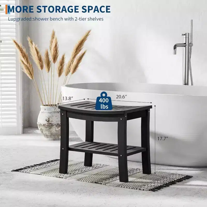Shower Bench, 20.6 Inch HDPE Waterproof Shower Stool, 400Lbs Bathroom Chair with Storage Shelf, Non-Slip Surface Bathroom Chair for Elderly Seniors