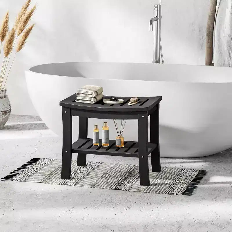 Shower Bench, 20.6 Inch HDPE Waterproof Shower Stool, 400Lbs Bathroom Chair with Storage Shelf, Non-Slip Surface Bathroom Chair for Elderly Seniors