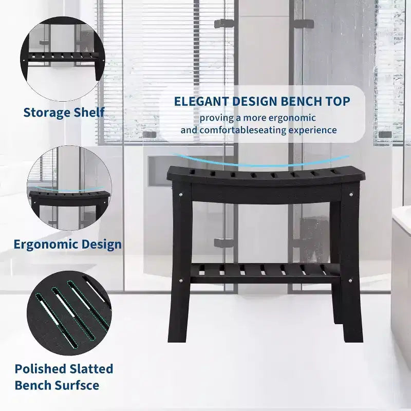 Shower Bench, 20.6 Inch HDPE Waterproof Shower Stool, 400Lbs Bathroom Chair with Storage Shelf, Non-Slip Surface Bathroom Chair for Elderly Seniors