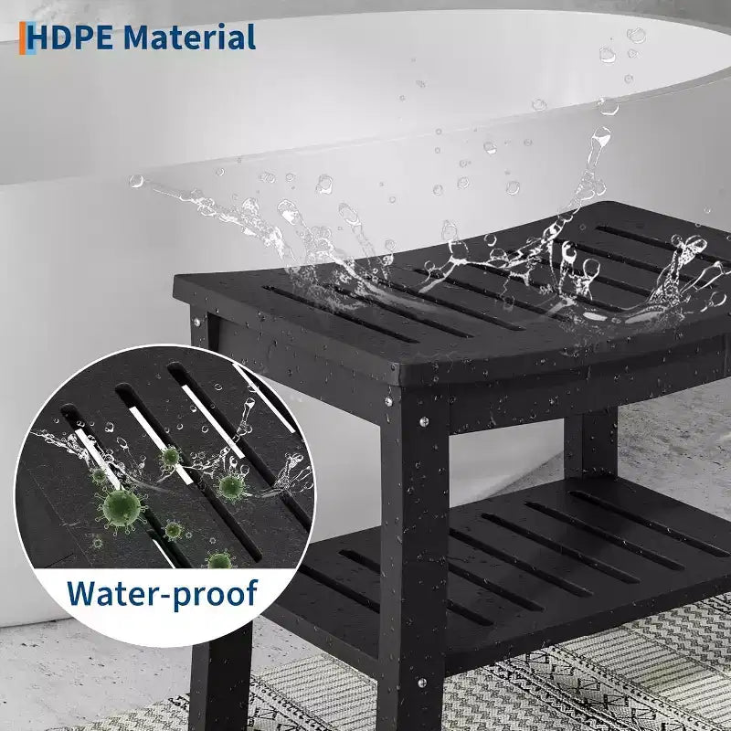 Shower Bench, 20.6 Inch HDPE Waterproof Shower Stool, 400Lbs Bathroom Chair with Storage Shelf, Non-Slip Surface Bathroom Chair for Elderly Seniors