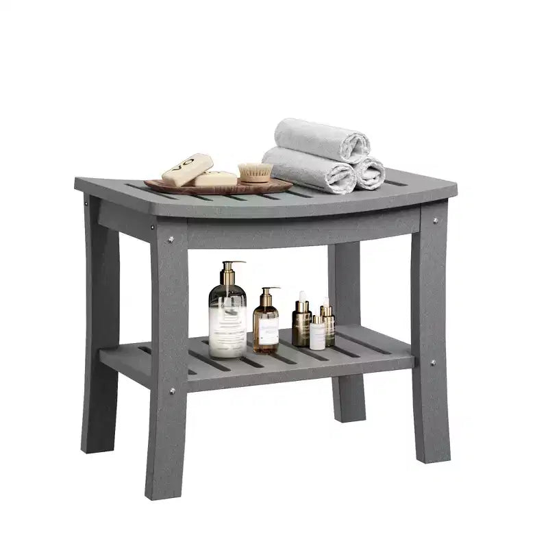 Shower Bench, 20.6 Inch HDPE Waterproof Shower Stool, 400Lbs Bathroom Chair with Storage Shelf, Non-Slip Surface Bathroom Chair for Elderly Seniors
