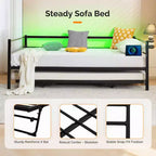 Karl Home Twin Size Heavy Duty Metal Day Daybed With Pop Up Trundle, No Box Spring Needed,White