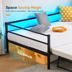 Karl Home Twin Size Heavy Duty Metal Day Daybed With Pop Up Trundle, No Box Spring Needed,White