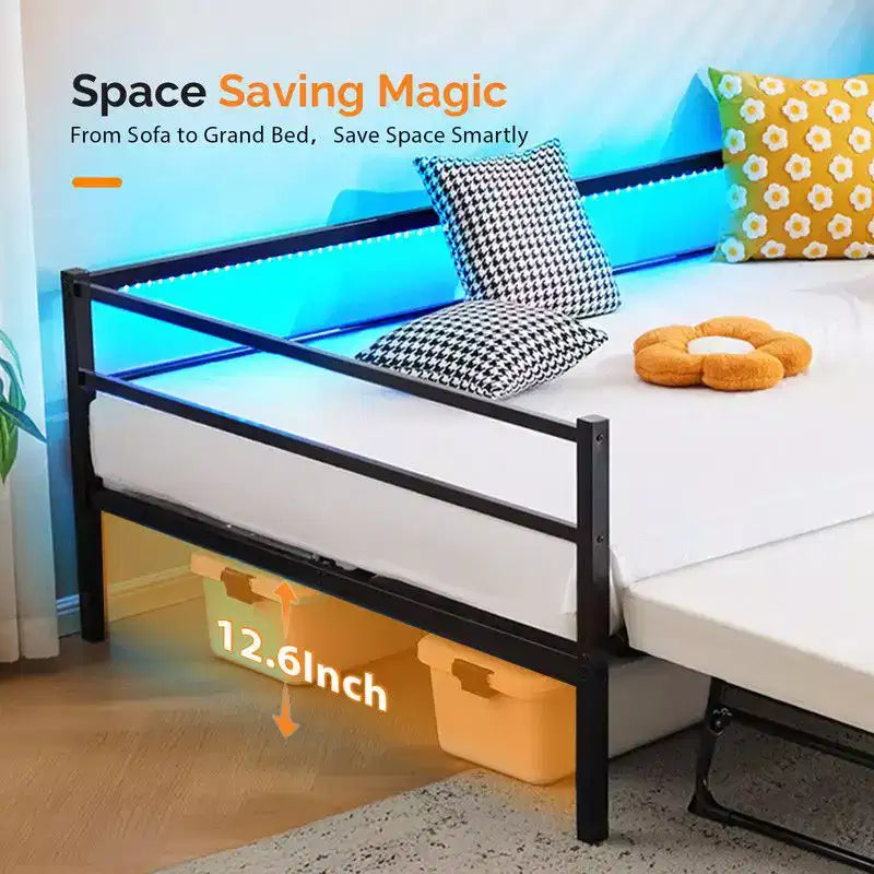 Karl Home Twin Size Heavy Duty Metal Day Daybed With Pop Up Trundle, No Box Spring Needed,White