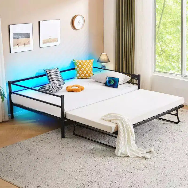 Divano letto singolo Karl Home in metallo resistente con letto estraibile a scomparsa, nessuna base a molle richiesta, bianco