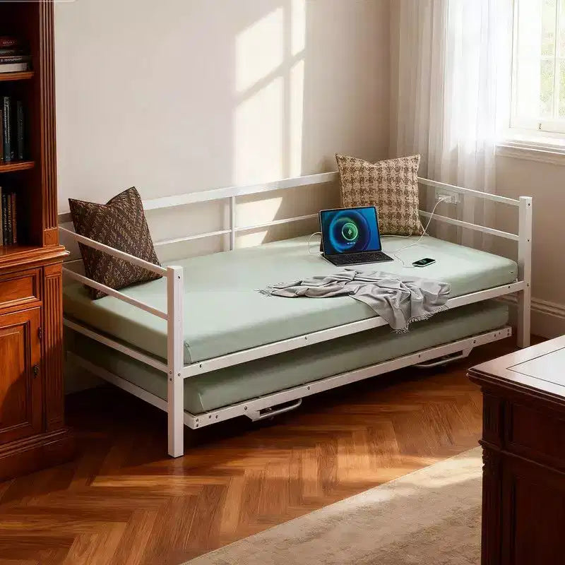 Karl Home Twin Size Heavy Duty Metal Day Daybed With Pop Up Trundle, No Box Spring Needed,White
