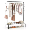Costway 50-Inch Wide Metal Garment Wardrobe Rack w/8 Hooks & Storage Shelf for Laundry