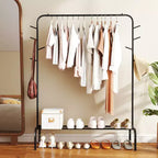 Costway 50-Inch Wide Metal Garment Wardrobe Rack w/8 Hooks & Storage Shelf for Laundry