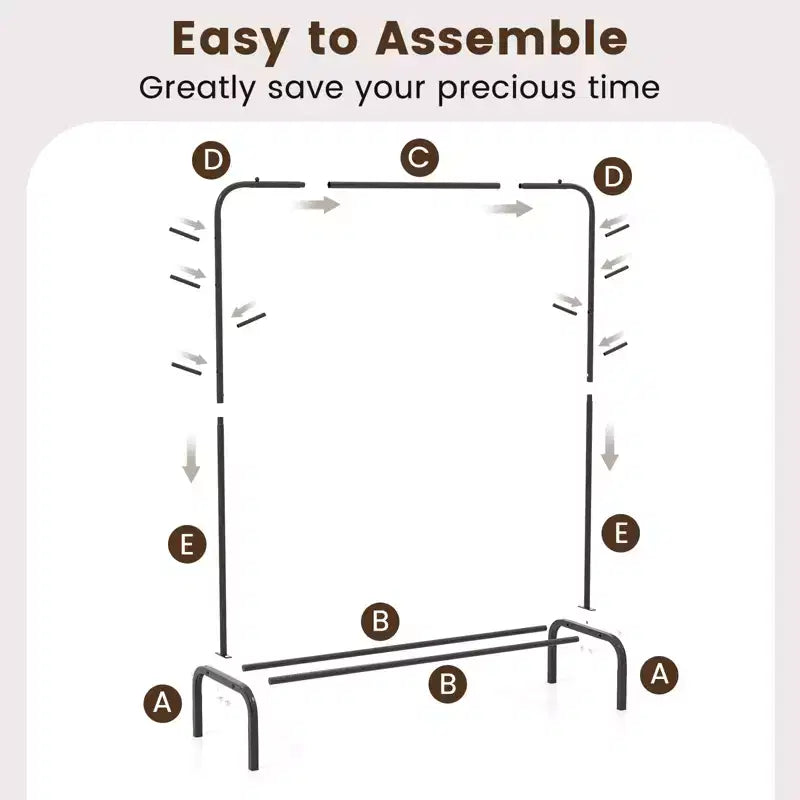 Costway 50-Inch Wide Metal Garment Wardrobe Rack w/8 Hooks & Storage Shelf for Laundry