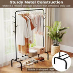 Costway 50-Inch Wide Metal Garment Wardrobe Rack w/8 Hooks & Storage Shelf for Laundry