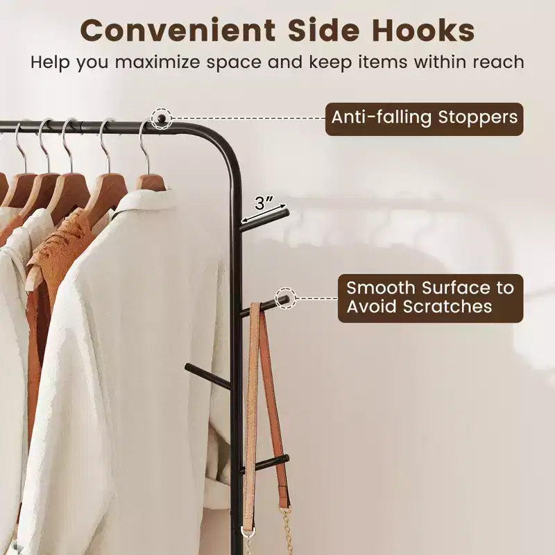 Costway 50-Inch Wide Metal Garment Wardrobe Rack w/8 Hooks & Storage Shelf for Laundry