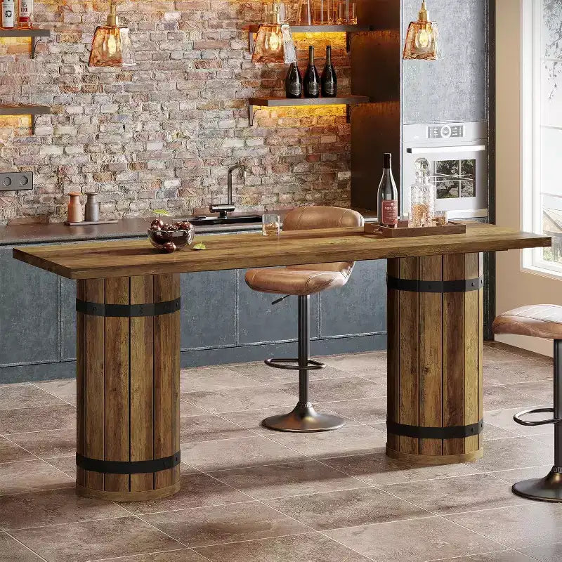 Tavolo da bar Lantine Industrial da 70,9 pollici, tavolo da pub altezza bancone, mobile bar rettangolare per soggiorno, bar di piccole dimensioni