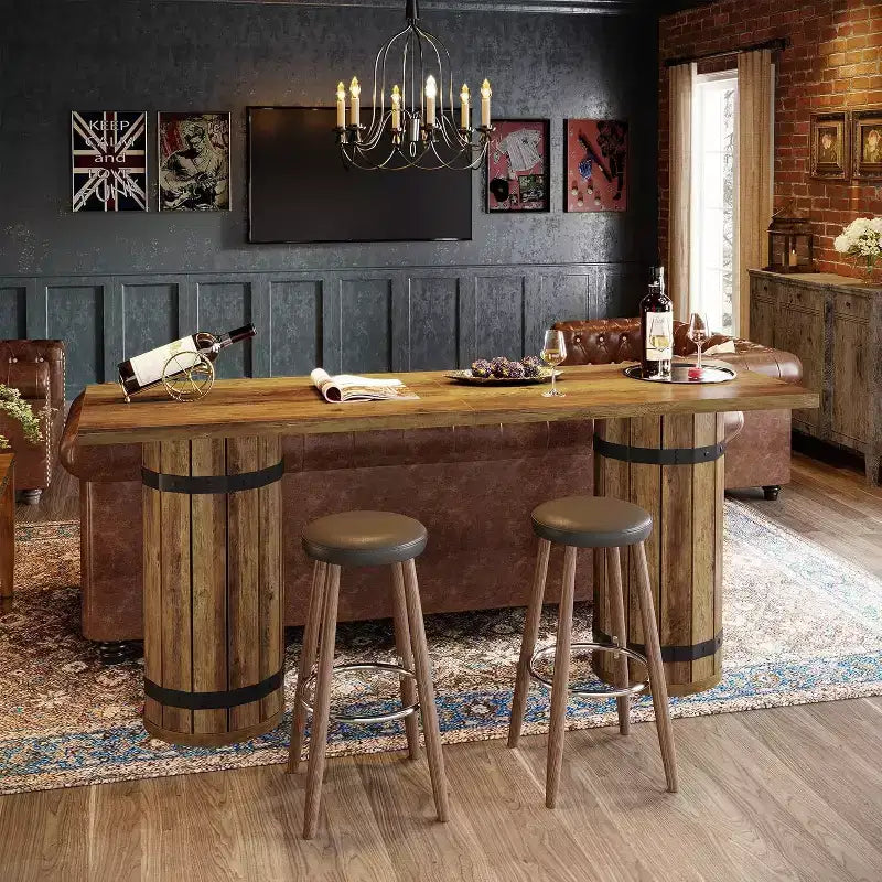 Tavolo da bar Lantine Industrial da 70,9 pollici, tavolo da pub altezza bancone, mobile bar rettangolare per soggiorno, bar di piccole dimensioni