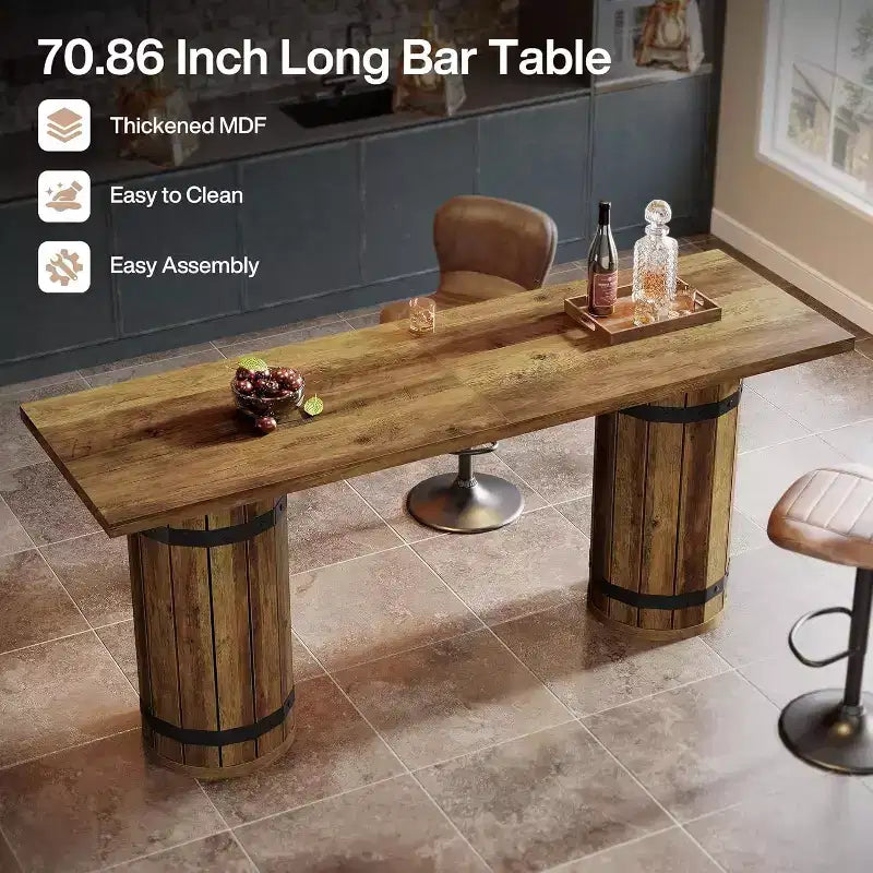 Tavolo da bar Lantine Industrial da 70,9 pollici, tavolo da pub altezza bancone, mobile bar rettangolare per soggiorno, bar di piccole dimensioni