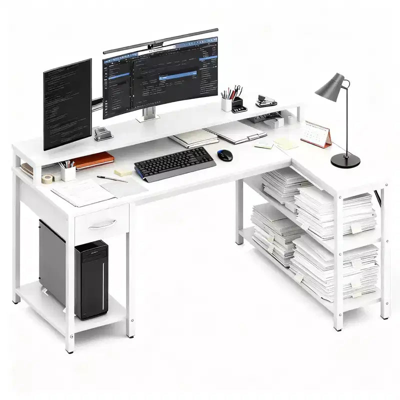 Bestier L-Shaped Gaming Desk with RGB LED Lights, USB Charging Station, Power Outlet, Monitor Stand & Storage Shelves