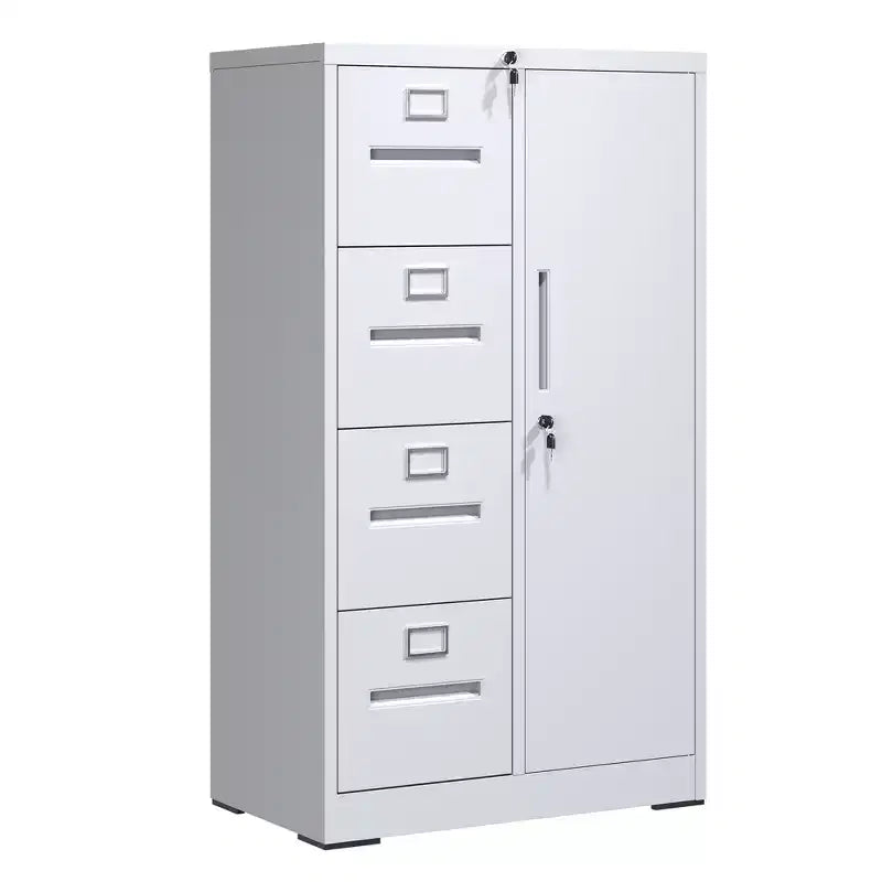 VIYET 52 4-Drawer 1-Door Metal Storage Cabinet with Lock - White Vertical Steel Filing Cabinet for Home Office, School & Living Room