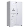 VIYET 52 4-Drawer 1-Door Metal Storage Cabinet with Lock - White Vertical Steel Filing Cabinet for Home Office, School & Living Room