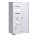 VIYET 52 4-Drawer 1-Door Metal Storage Cabinet with Lock - White Vertical Steel Filing Cabinet for Home Office, School & Living Room
