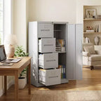 VIYET 52 4-Drawer 1-Door Metal Storage Cabinet with Lock - White Vertical Steel Filing Cabinet for Home Office, School & Living Room