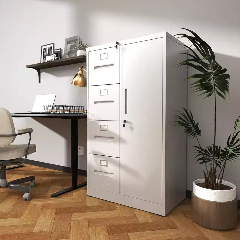 VIYET 52 4-Drawer 1-Door Metal Storage Cabinet with Lock - White Vertical Steel Filing Cabinet for Home Office, School & Living Room