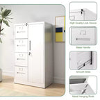 VIYET 52 4-Drawer 1-Door Metal Storage Cabinet with Lock - White Vertical Steel Filing Cabinet for Home Office, School & Living Room