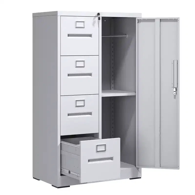 VIYET 52 4-Drawer 1-Door Metal Storage Cabinet with Lock - White Vertical Steel Filing Cabinet for Home Office, School & Living Room