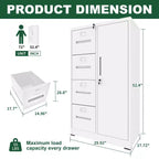 VIYET 52 4-Drawer 1-Door Metal Storage Cabinet with Lock - White Vertical Steel Filing Cabinet for Home Office, School & Living Room