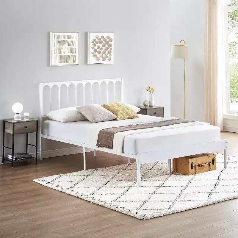 14 Inch Queen Bed Frame - 30 Minutes Assembly Metal Platform Bed Frame with Headboard, No Box Spring Needed - Modern Design, Non-Slip