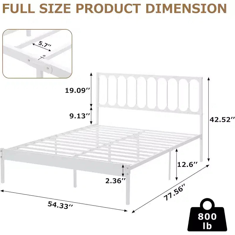 Telaio letto queen size da 14 pollici - Montaggio in 30 minuti, struttura letto a piattaforma in metallo con testiera, nessuna base a molle richiesta - Design moderno, antiscivolo