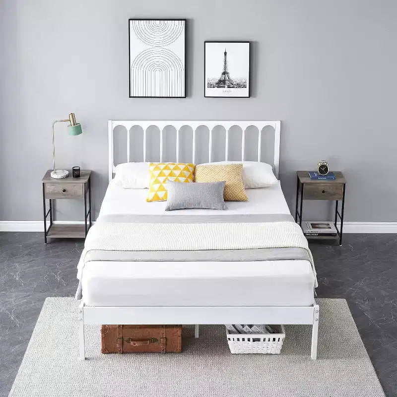 Telaio letto queen size da 14 pollici - Montaggio in 30 minuti, struttura letto a piattaforma in metallo con testiera, nessuna base a molle richiesta - Design moderno, antiscivolo